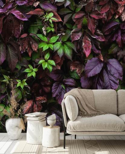 Papel pintado Hoja oscura morada y verde