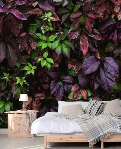 Papier Peint Fresque Feuille Foncé Violet et Vert