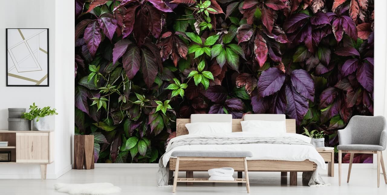 Papel pintado Hoja oscura morada y verde