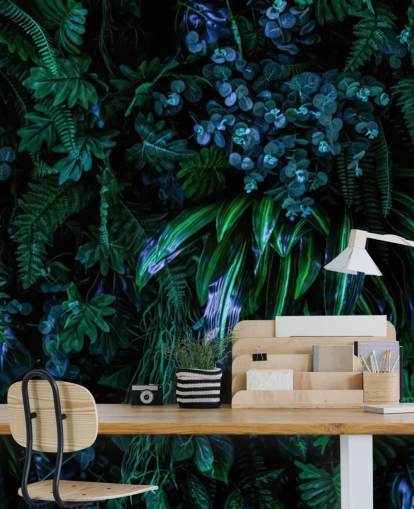 mural de papel de parede tropical personalizado em azul escuro e verde chamado Luscious Tropical Wall para quartos mural de papel de parede tropical personalizado em azul escuro e verde chamado Luscious Tropical Wall para quartos