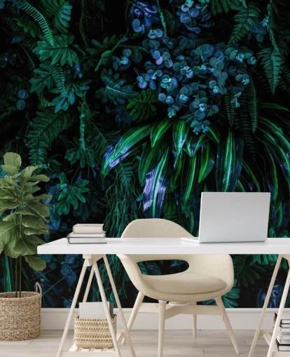 tummansininen ja vihreä mukautettu trooppinen taustakuvamaalaus nimeltä Luscious Tropical Wall makuuhuoneisiin tummansininen ja vihreä mukautettu trooppinen taustakuvamaalaus nimeltä Luscious Tropical Wall makuuhuoneisiin