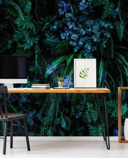 dark blue and green custom tropical wallpaper mural called Luscious Tropical Wall for bedrooms