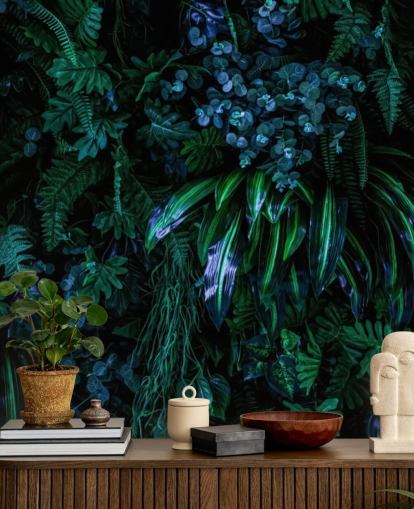 dunkelblaues und grünes kundenspezifisches tropisches Tapeten-Wandbild namens Luscious Tropical Wall für Schlafzimmer dunkelblaues und grünes kundenspezifisches tropisches Tapeten-Wandbild namens Luscious Tropical Wall für Schlafzimmer
