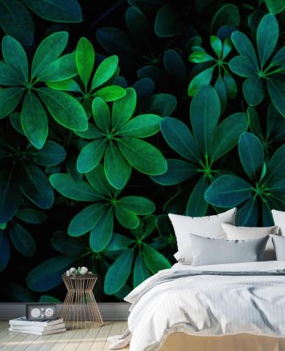 Papel pintado de hojas tropicales verdes fotografiadas Papel pintado de hojas tropicales verdes fotografiadas