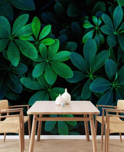 Photographed Green Tropical Leaves Wallpaper
