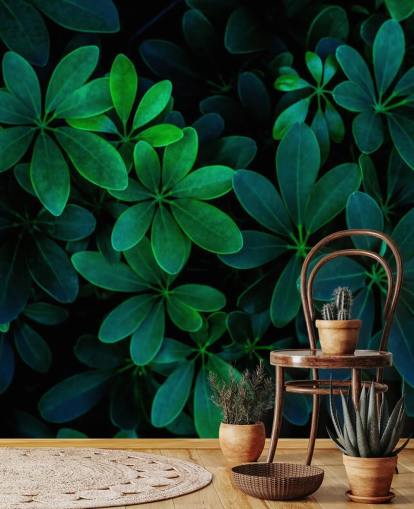 Papier peint feuilles tropicales vertes photographiées