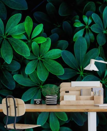Photographed Green Tropical Leaves Wallpaper
