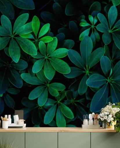 Papier peint feuilles tropicales vertes photographiées