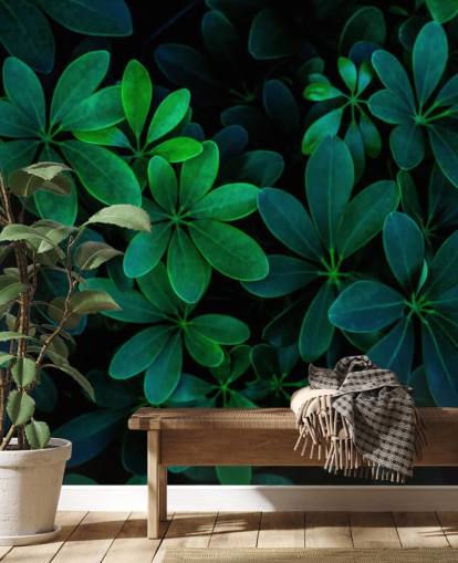 Carta da parati fotografata con foglie tropicali verdi