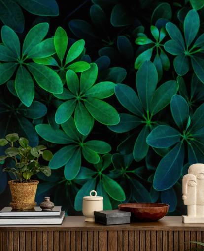 Photographed Green Tropical Leaves Wallpaper