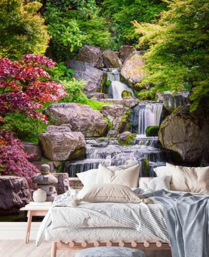 Garten im japanischen Stil mit Wasserfall Tapete