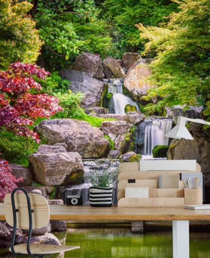 jardin de style japonais avec papier peint cascade