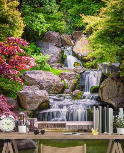 japanese style garden with waterfall wallpaper japanese style garden with waterfall wallpaper