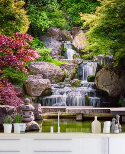 giardino in stile giapponese con carta da parati cascata giardino in stile giapponese con carta da parati cascata