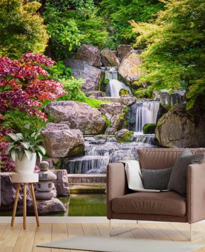 japanese style garden with waterfall wallpaper japanese style garden with waterfall wallpaper