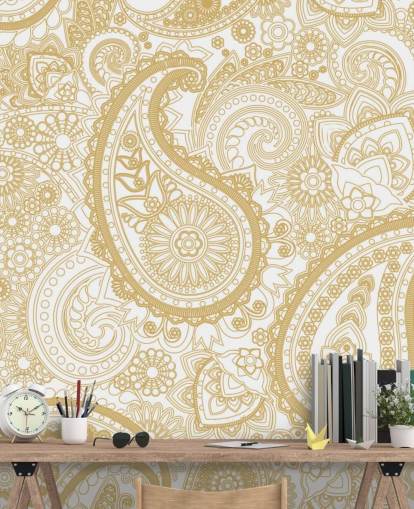 Papel de parede padrão de creme Paisley Papel de parede padrão de creme Paisley