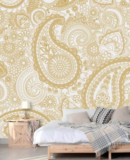 Papel de parede padrão de creme Paisley Papel de parede padrão de creme Paisley