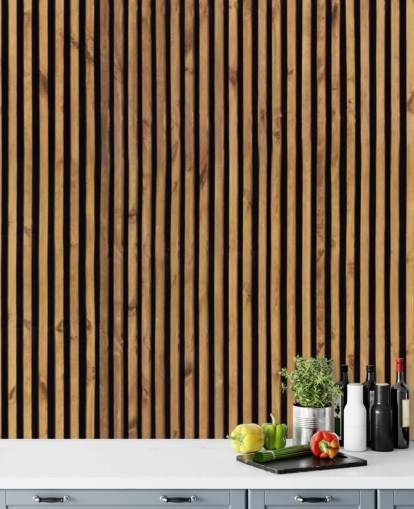 natuurlijk behang met houten latten