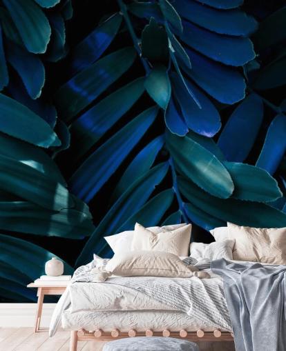 Dark Blue and Green Palm Leaf Wallpaper Dark Blue and Green Palm Leaf Wallpaper