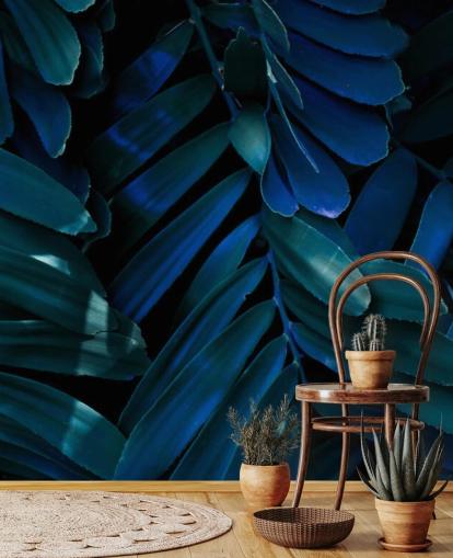 Dark Blue and Green Palm Leaf Wallpaper Dark Blue and Green Palm Leaf Wallpaper