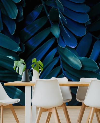 Papel de pared Hoja de palmera azul oscuro y verde