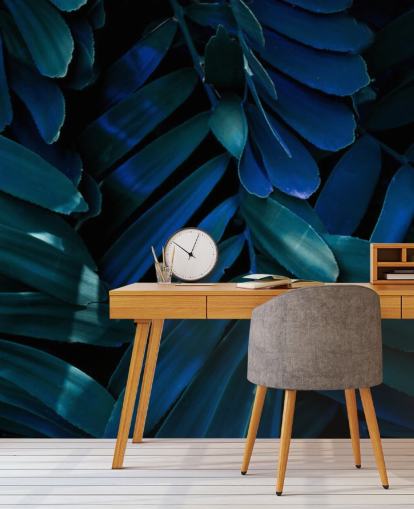 Neon Blue Branches Palm Leaf Wallpaper