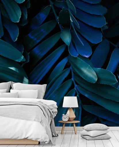 Mørkeblå og grøn Palm Leaf Baggrund