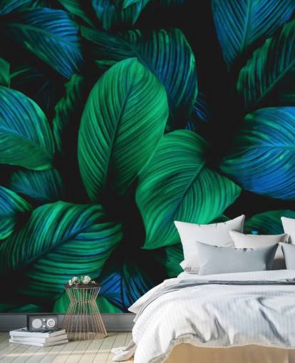 Grønn og Blå Leaf Bakgrunn Mural