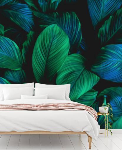 Green and Blue Leaf Wallpaper Mural