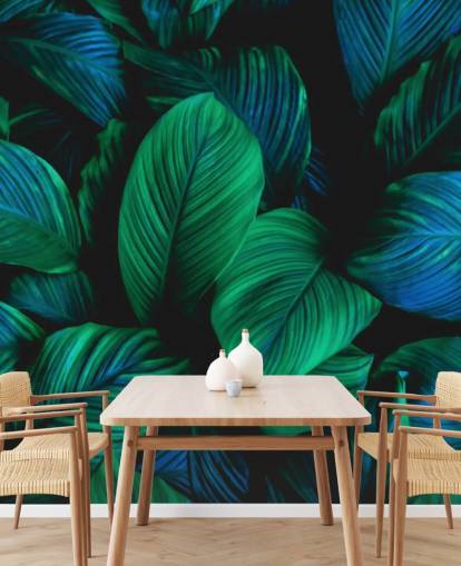 Groene en blauwe blad behang muurschildering Groene en blauwe blad behang muurschildering