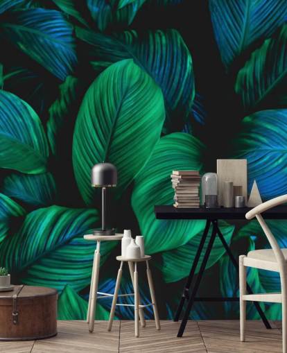 Green and Blue Leaf Wallpaper Mural