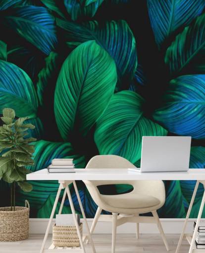 Papel pintado Hoja verde y azul