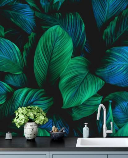 Green and Blue Leaf Wallpaper Mural Green and Blue Leaf Wallpaper Mural