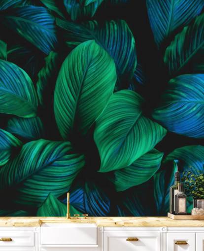 Green and Blue Leaf Wallpaper Mural