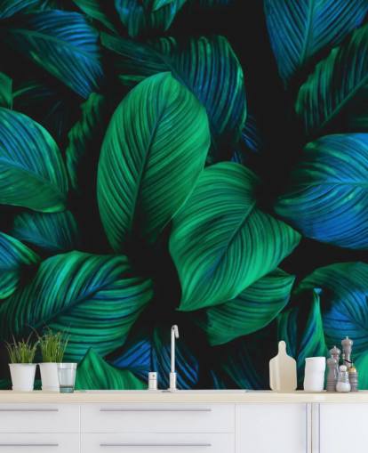 Green and Blue Leaf Wallpaper Mural