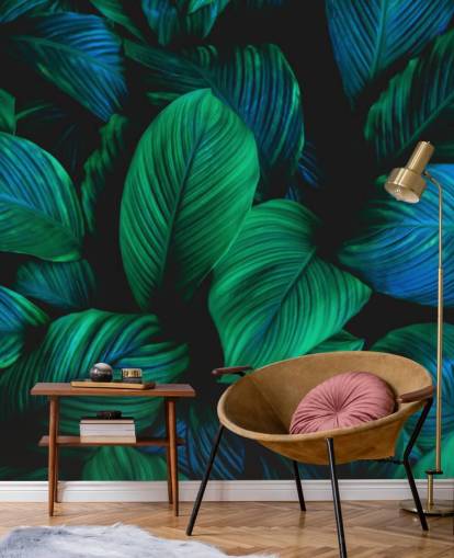 Papel pintado Hoja verde y azul