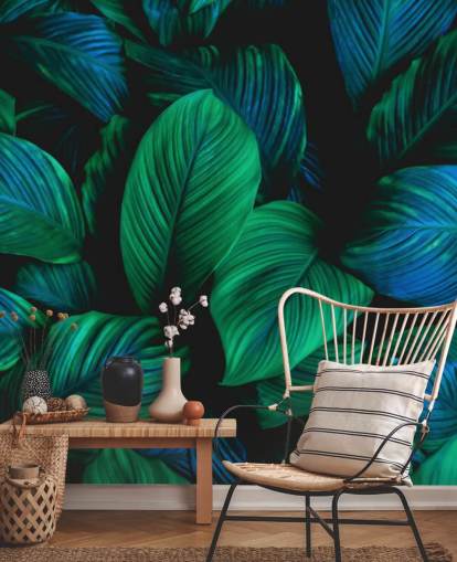 Green and Blue Leaf Wallpaper Mural