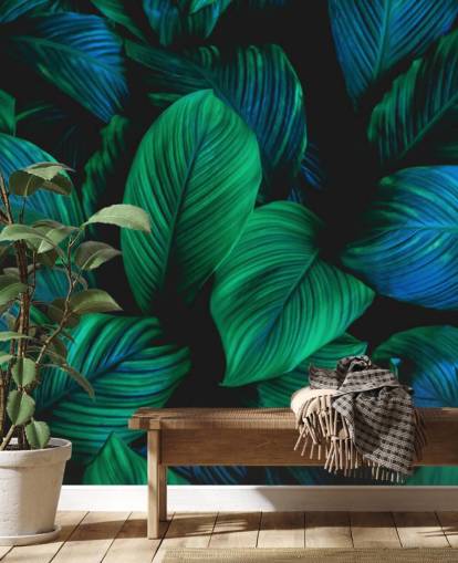 Green and Blue Leaf Wallpaper Mural