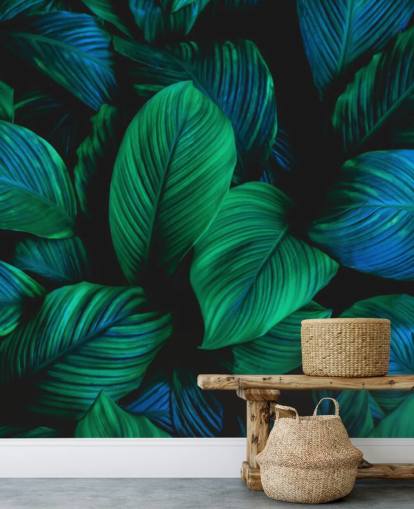 Green and Blue Leaf Wallpaper Mural