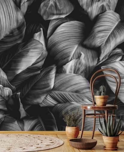Papel de parede de folha preta e branca Papel de parede de folha preta e branca