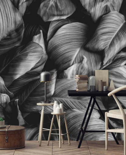 Black and White Leaf Wallpaper