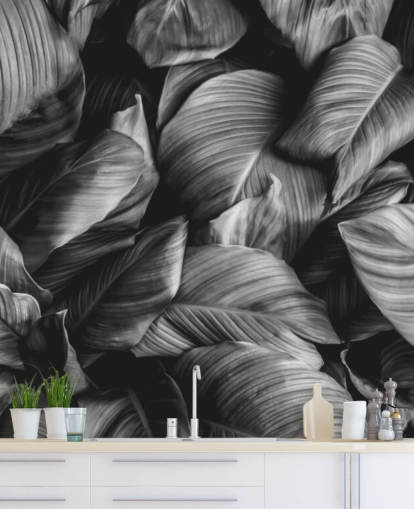 Papel Pintado Hojas Blancas y Negras