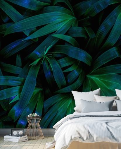 Papel pintado Hojas de la selva verde oscuro Papel pintado Hojas de la selva verde oscuro