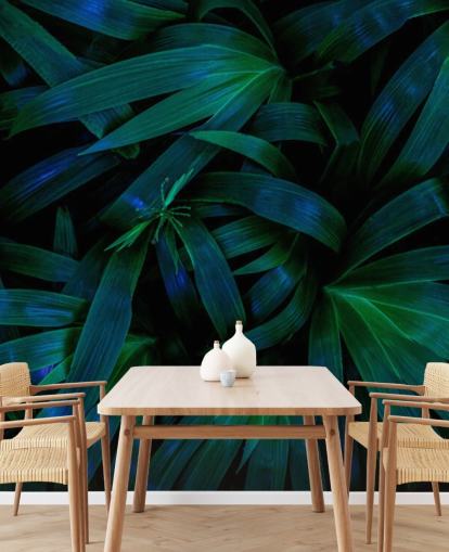 Deep Green Jungle Leaves Behang