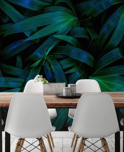 Papier peint feuilles de jungle vert foncé