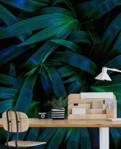 Papel pintado Hojas de la selva verde oscuro Papel pintado Hojas de la selva verde oscuro