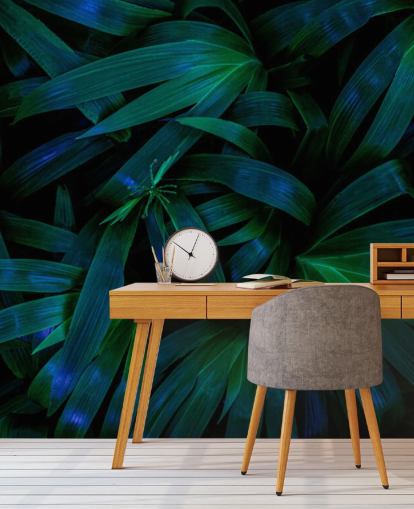 Deep Green Jungle Leaves Behang