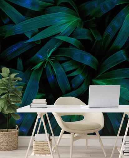 Papel pintado Hojas de la selva verde oscuro Papel pintado Hojas de la selva verde oscuro