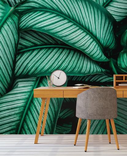 Green Leaves with White Stripes Wallpaper