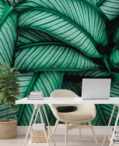 Folhas verdes com listras brancas papel de parede Folhas verdes com listras brancas papel de parede